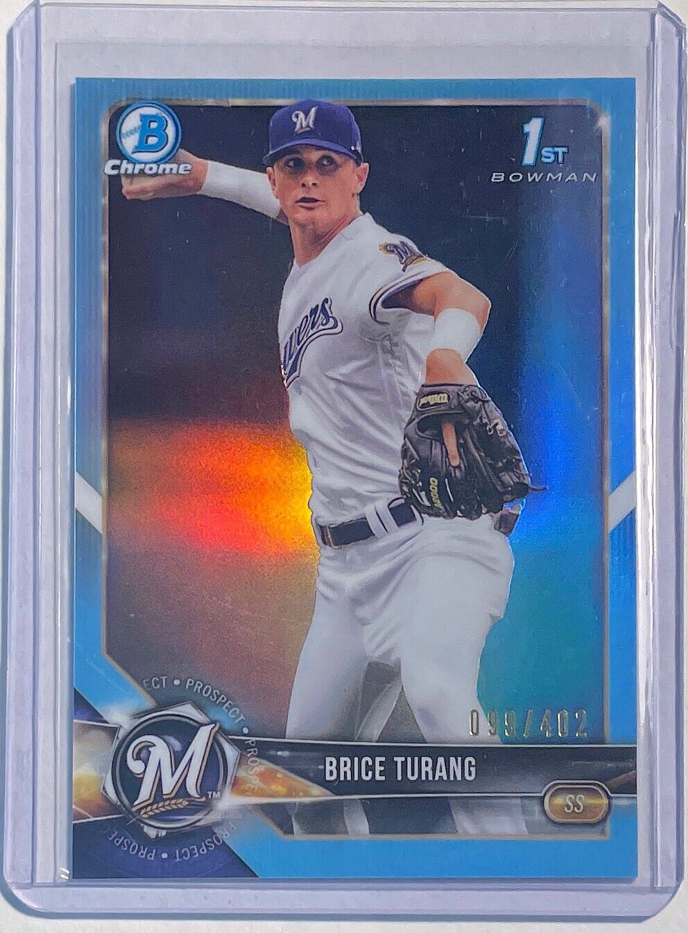 BRICE TURANG 2018 BOWMAN CHROME 1ST PROSPECT SKY BLUE REFRACTOR #D 099/402