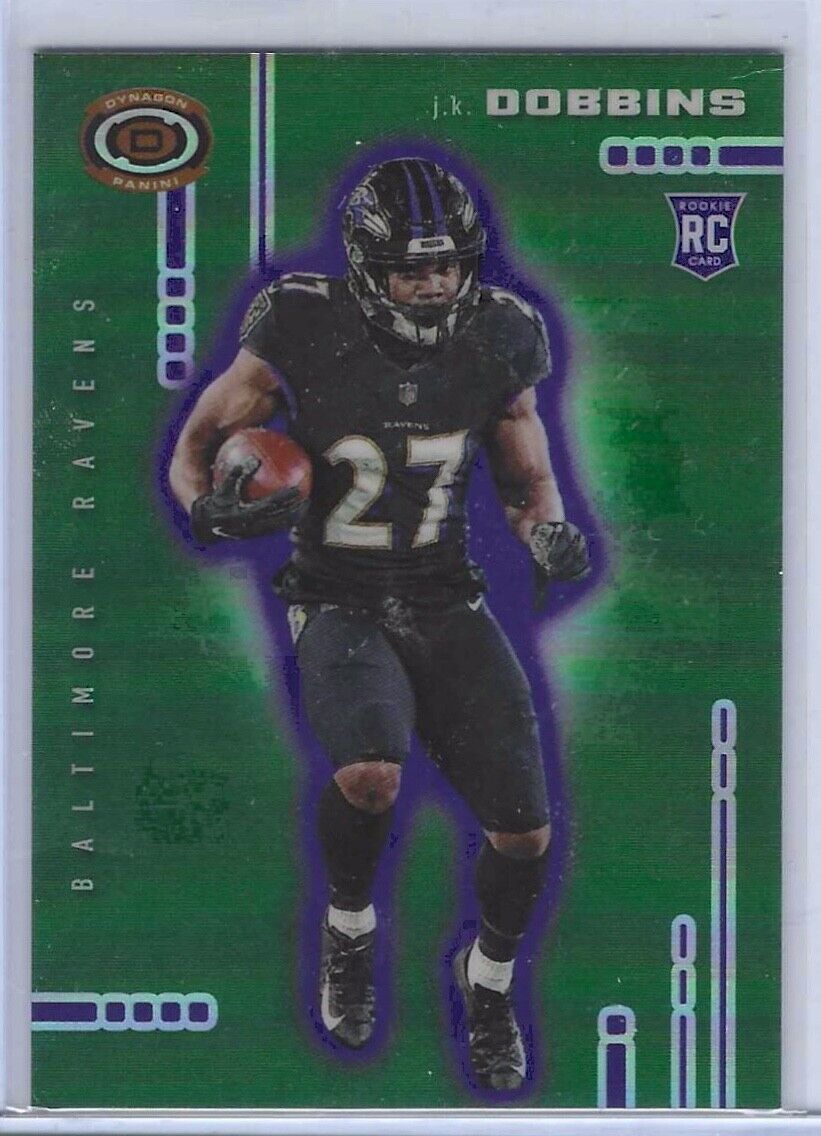 JK DOBBINS 2020 PANINI CHRONICLES DYNAGON GREEN PRIZM RC #D 40/49