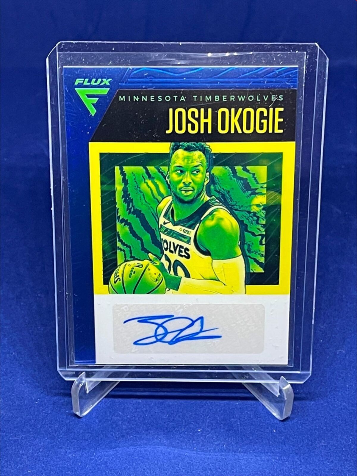JOSH OKOGIE 2019-20 PANINI CHRONICLES FLUX BLUE PRIZM AUTO #D 16/25