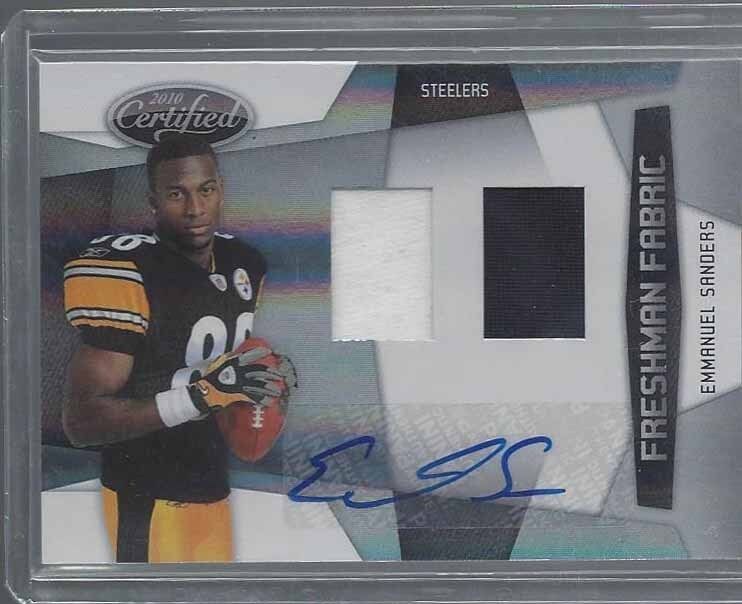 EMMANUEL SANDERS 2010 CERTIFIED FRESHMAN FABRIC STEELERS ROOKIE AUTO RC #D /600