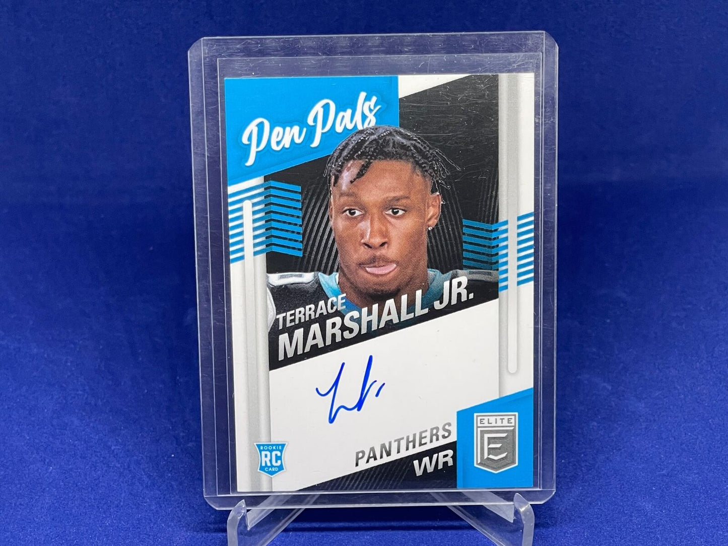 TERRACE MARSHALL JR 2021 PANINI DONRUSS ELITE PEN PALS BLUE INK ON CARD AUTO RC