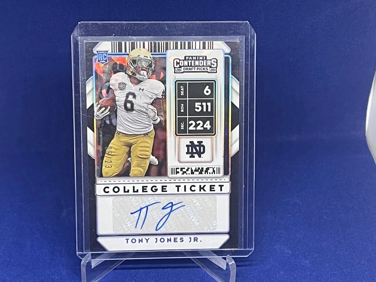 TONY JONES JR 2020 PANINI CONTENDERS DP COLLEGE TKT CRACKED ICE AUTO RC #D 6/23