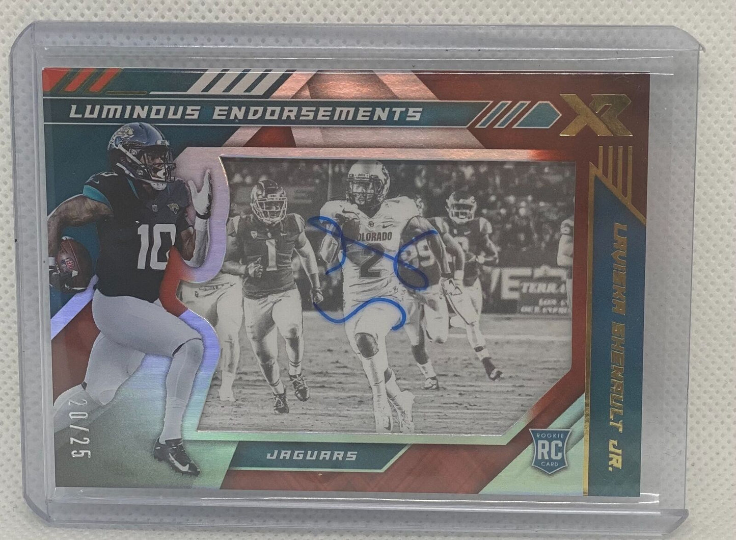 LAVISKA SHENAULT JR. 2020 PANINI XR LUMINOUS ENDORSEMENTS ON CARD AUTO RC #D /25