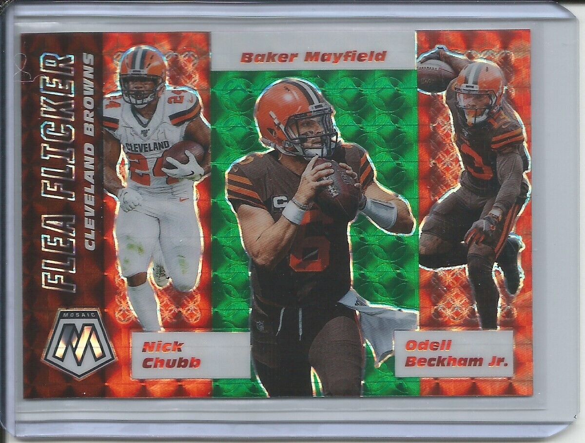CHUBB MAYFIELD BECKHAM 2019-20 PANINI MOSAIC FLEA FLICKER GREEN PRIZM BROWNS