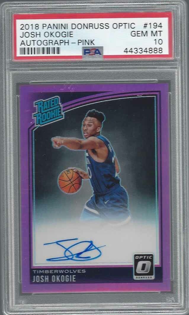 JOSH OKOGIE 2018 DONRUSS OPTIC PINK HOLO ROOKIE ON CARD AUTO RC /25 PSA 10 POP 2