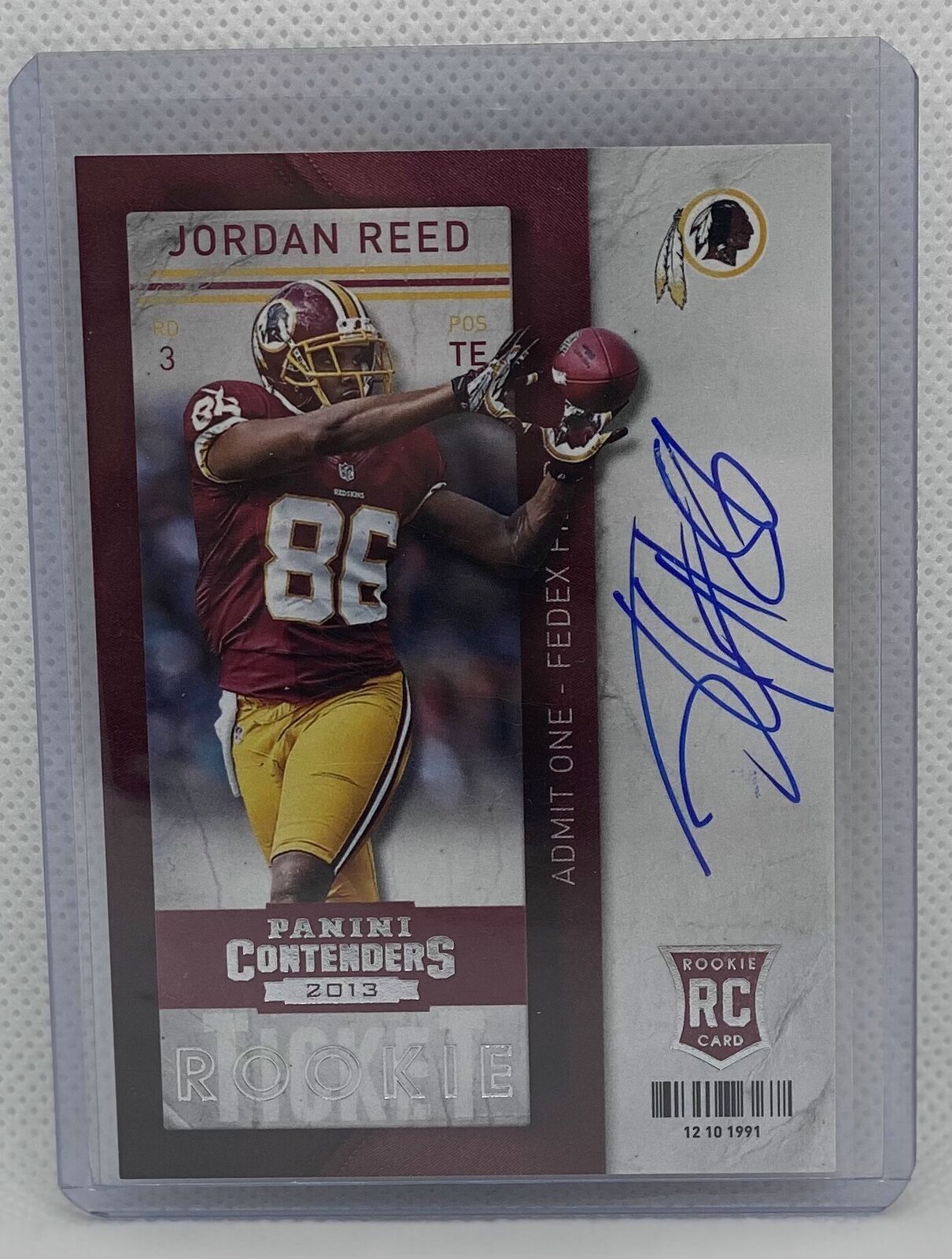 JORDAN REED 2013 PANINI CONTENDERS ROOKIE TICKET ON CARD AUTO RC #214