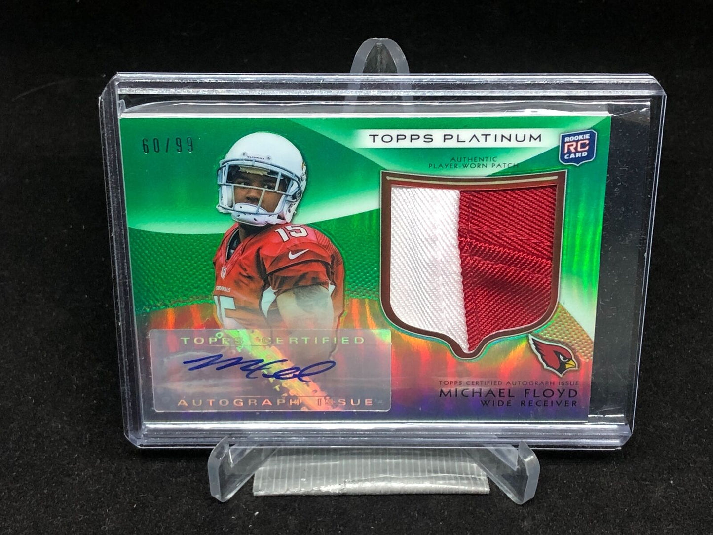 MICHAEL FLOYD 2012 TOPPS PLATINUM GREEN REFRACTOR 2 CLR PATCH AUTO RC #D 60/99