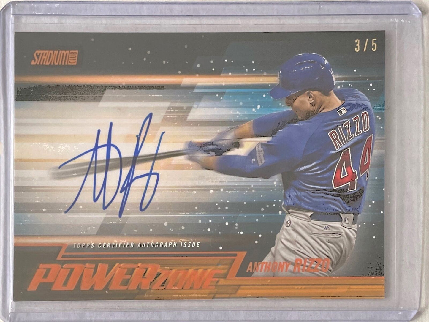 ANTHONY RIZZO 2018 TOPPS STADIUM CLUB POWER ZONE ORANGE ON CARD AUTO #D 3/5