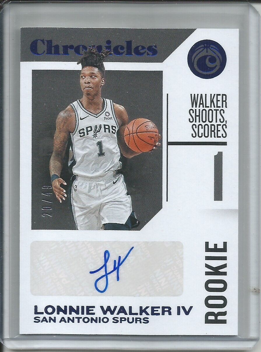 LONNIE WALKER IV 2018-19 PANINI CHRONICLES BLUE SPURS ROOKIE AUTO RC #D 20/49