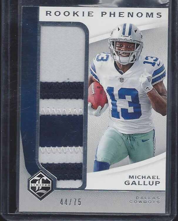 MICHAEL GALLUP 201 LIMITED ROOKIE PHENOMS JUMBO COWBOYS PATCH RC #D 44/75