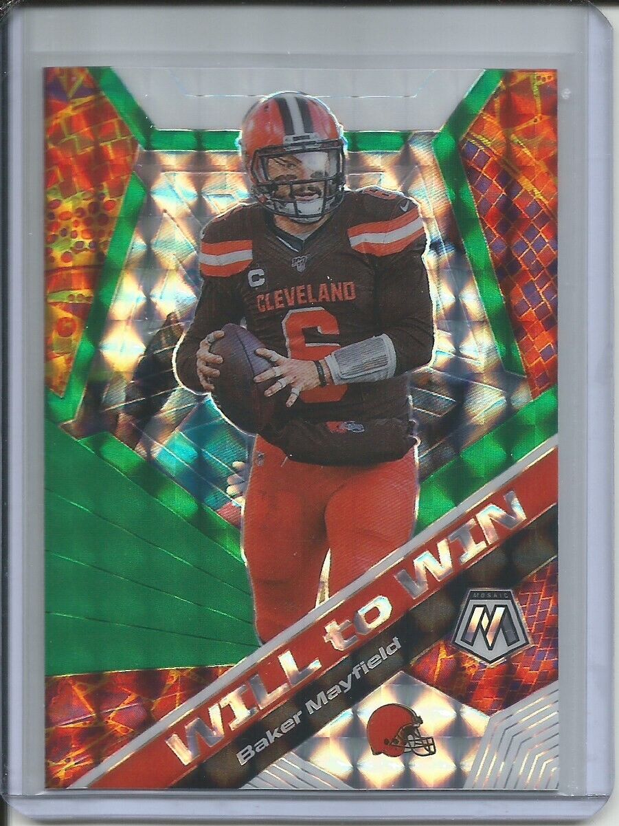 BAKER MAYFIELD 2019-20 PANINI MOSAIC WILL TO WIN GREEN PRIZM BROWNS
