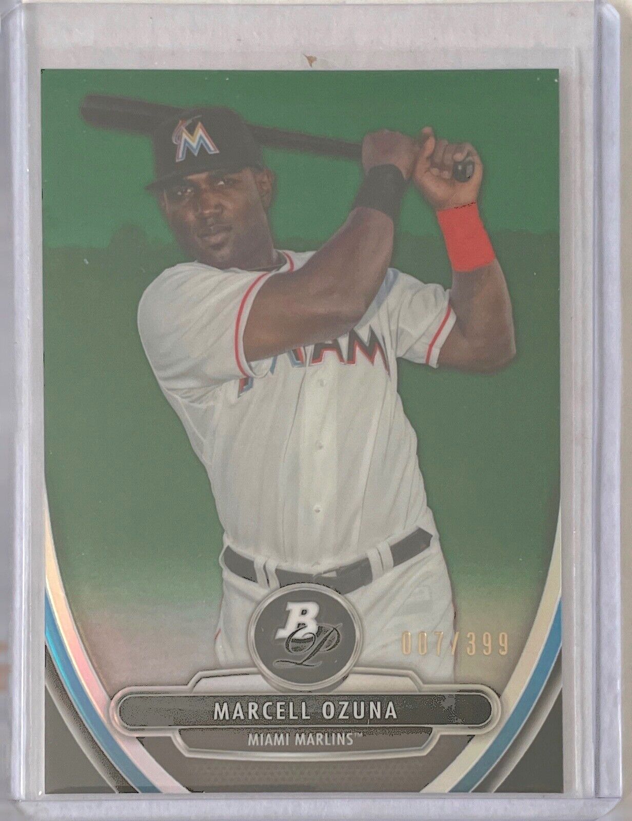 MARCELL OZUNA 2013 BOWMAN PLATINUM MOMENT PROSPECT GREEN REFRACTOR #D 007/399