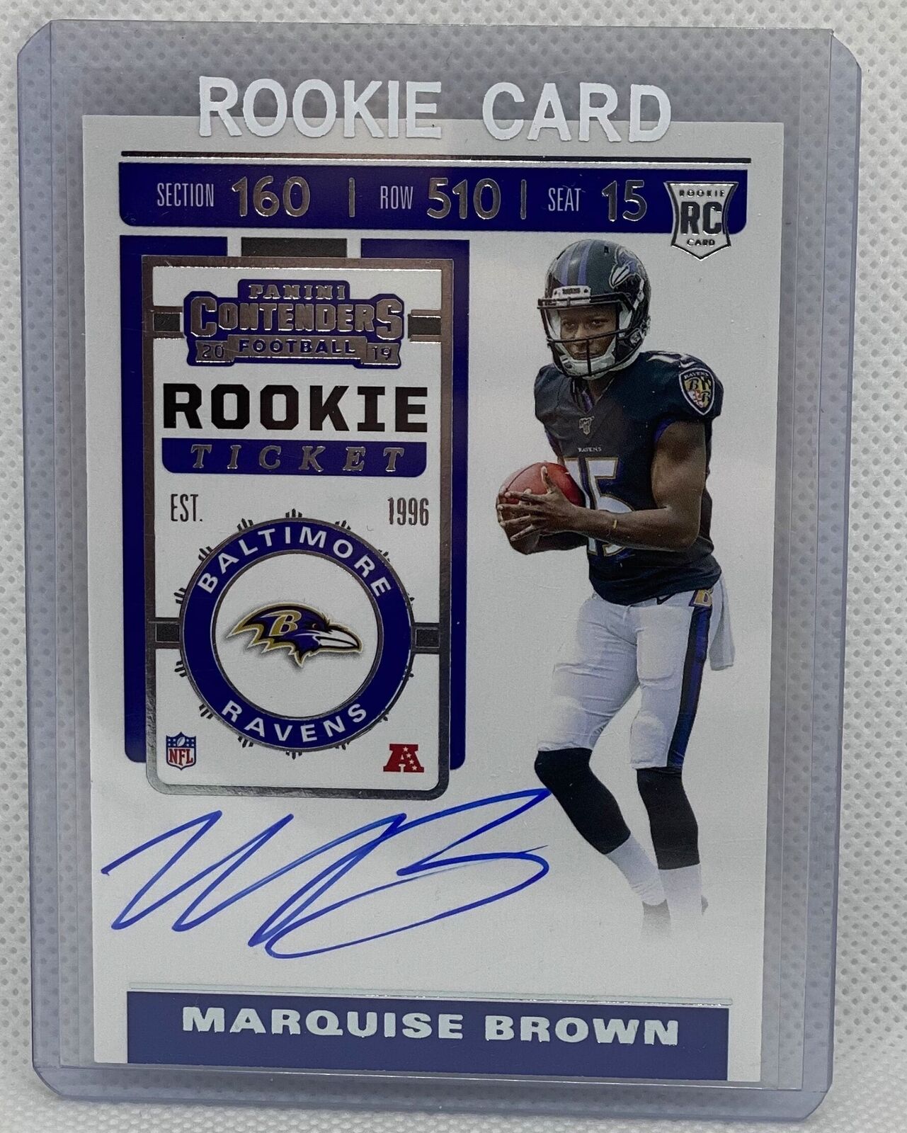 MARQUISE BROWN 2019 PANINI CONTENDERS ROOKIE TICKET ON CARD AUTO RC #107