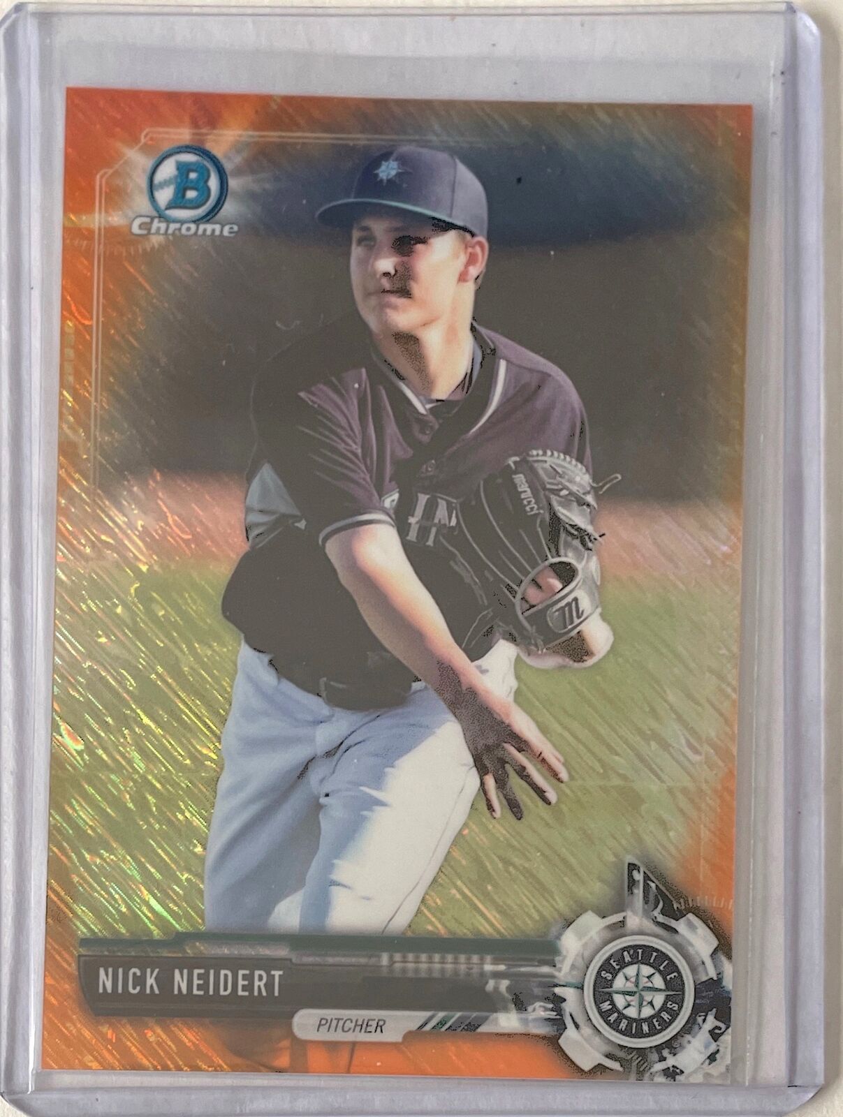 NICK NEIDERT 2017 BOWMAN CHROME PROSPECT ORANGE SHIMMER REFRACTOR #D 01/25