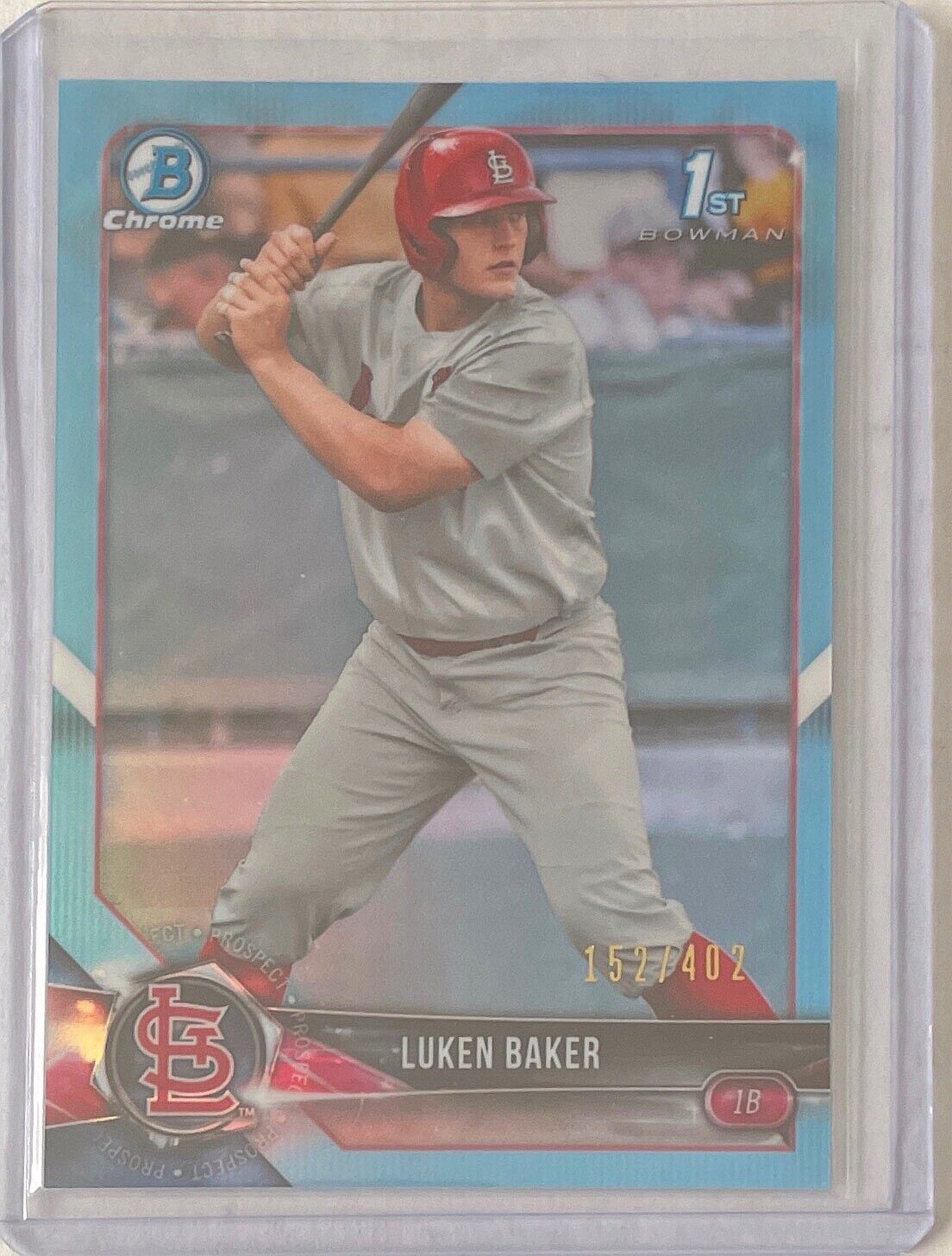 LUKEN BAKER 2018 BOWMAN CHROME 1ST PROSPECT SKY BLUE REFRACTOR #D 152/402
