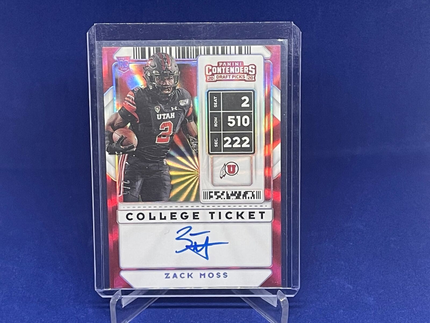 ZACK MOSS 2020 PANINI CONTENDERS DP COLLEGE TICKET ON CARD AUTO RC FAME #D /5