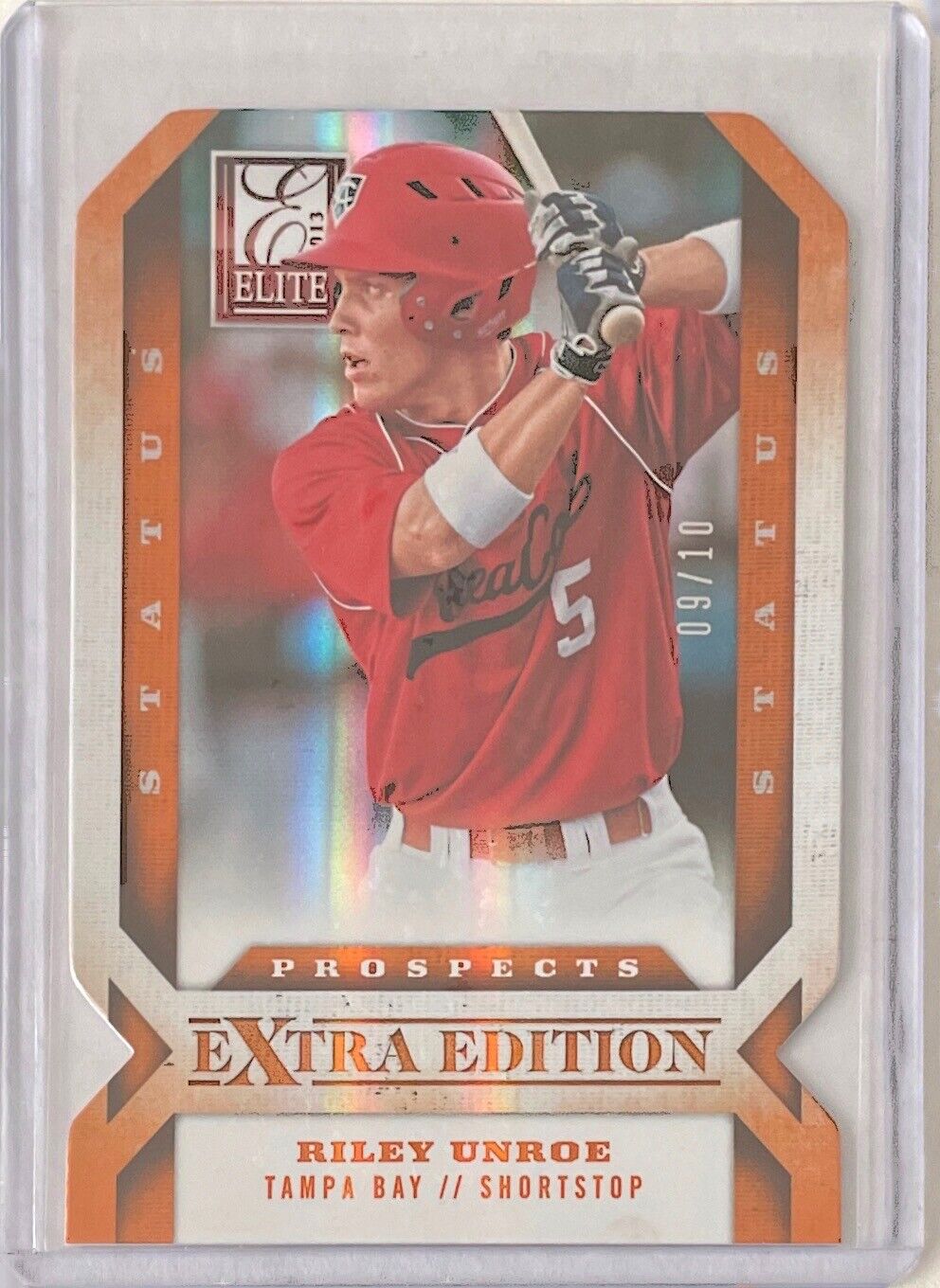 RILEY UNROE 2013 ELITE EXTRA EDITION PROSPECT STATUS ORANGE DIE CUT #D 09/10