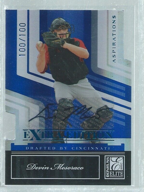 DEVIN MESORACO 2010 ELITE EXTRA DIECUT AUTO BLUE ASPIRATIONS PROSPECT #D 100/100