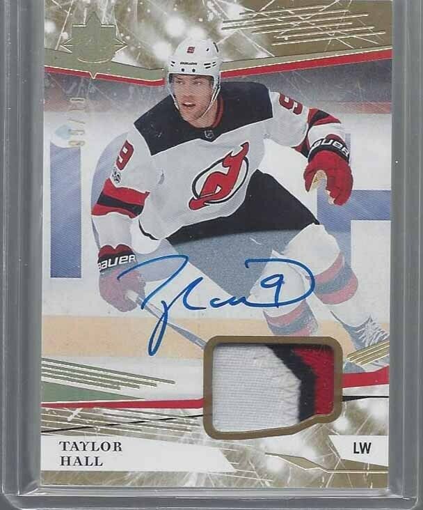 TAYLOR HALL 2017-18 ULTIMATE COLLECTION 3 COLOR DEVILS PATCH ON CARD AUTO #D /10