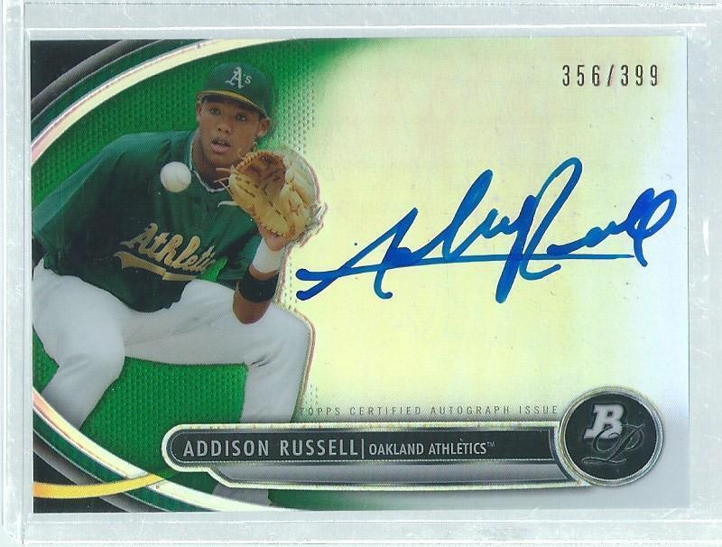 ADDISON RUSSELL 2013 BOWMAN PLATINUM ON CARD AUTO GREEN REFRACTOR PROSPECT /399