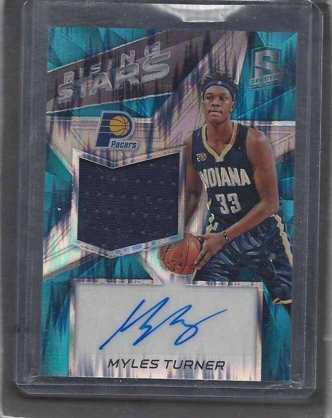MYLES TURNER 2016-17 SPECTRA NEON BLUE RISING STARS PACERS JERSEY AUTO #D 83/99