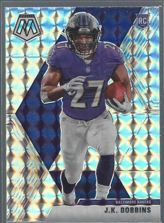 J.K. DOBBINS 2020 PANINI MOSAIC SILVER WAVE MOSAIC PRIZM ROOKIE SP RC #223