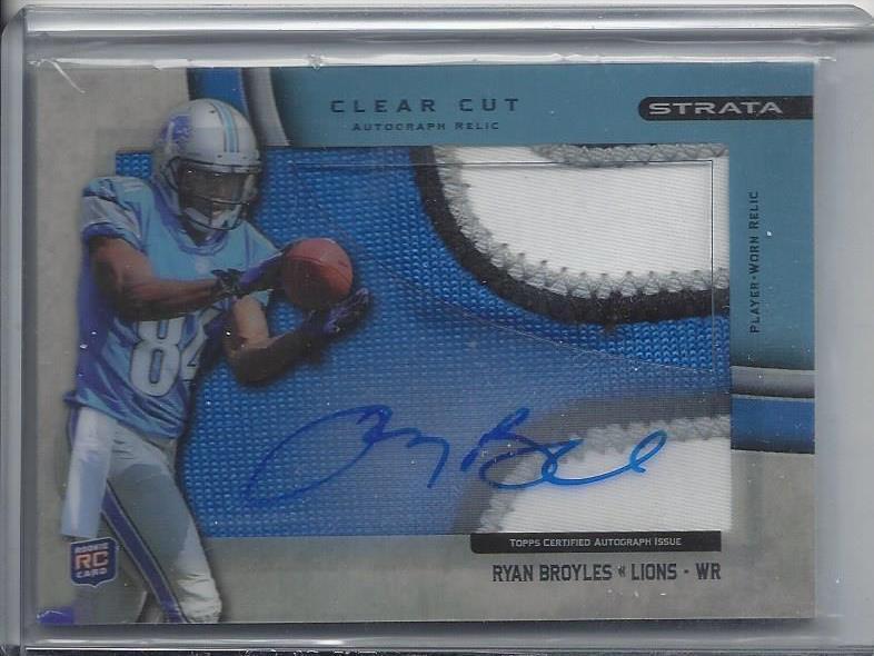 RYAN BROYLES 2012 TOPPS STRATA CLEAR CUT BLUE JUMBO 4 COLOR PATCH AUTO RC #D /75