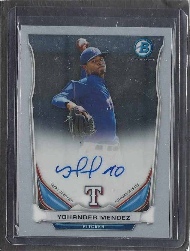 YOHANDER MENDEZ 2014 BOWMAN CHROME PROSPECT ON CARD RANGERS AUTO