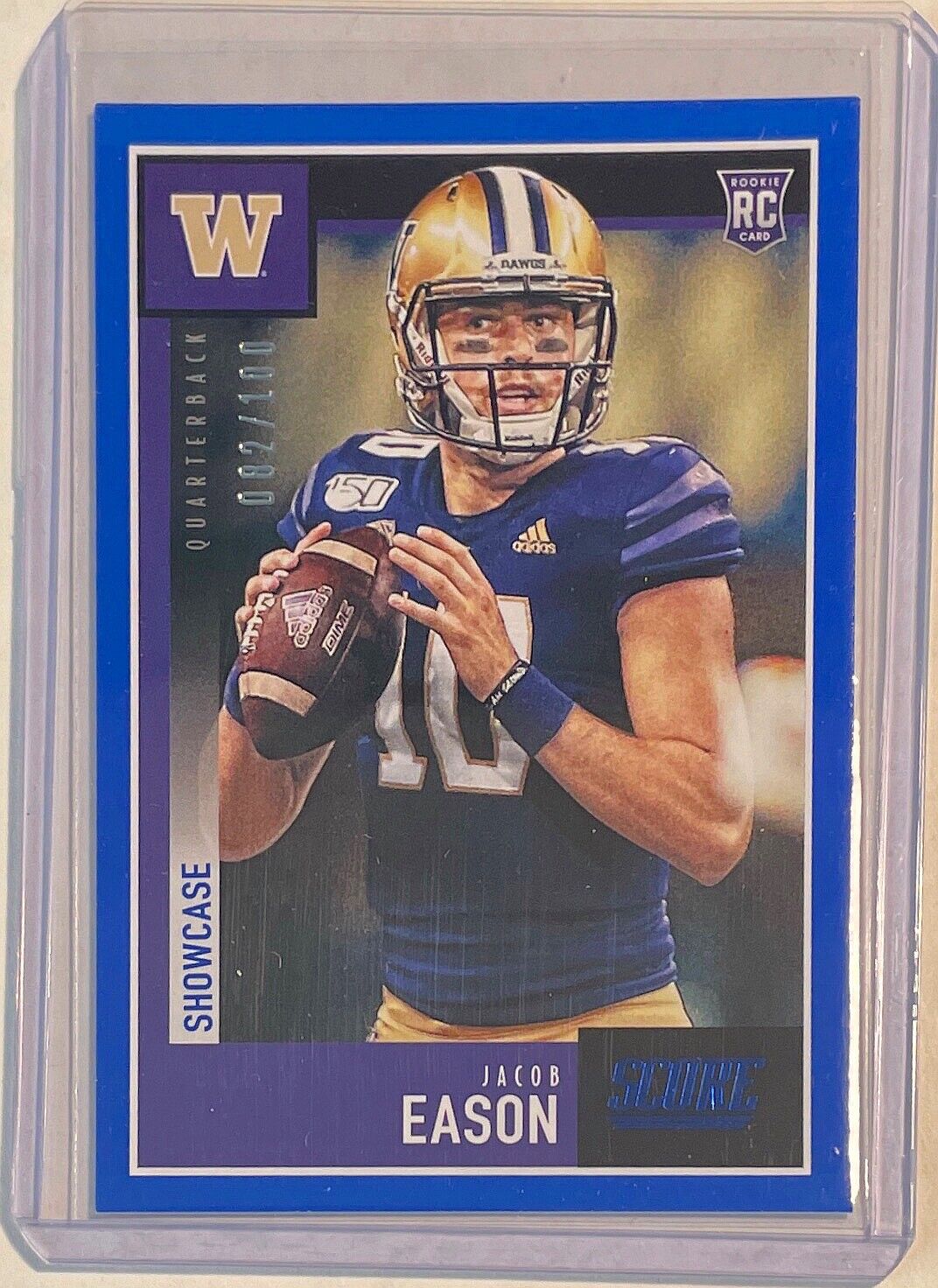 JACOB EASON 2020 PANINI SCORE SHOWCASE BLUE ROOKIE RC #D 082/100