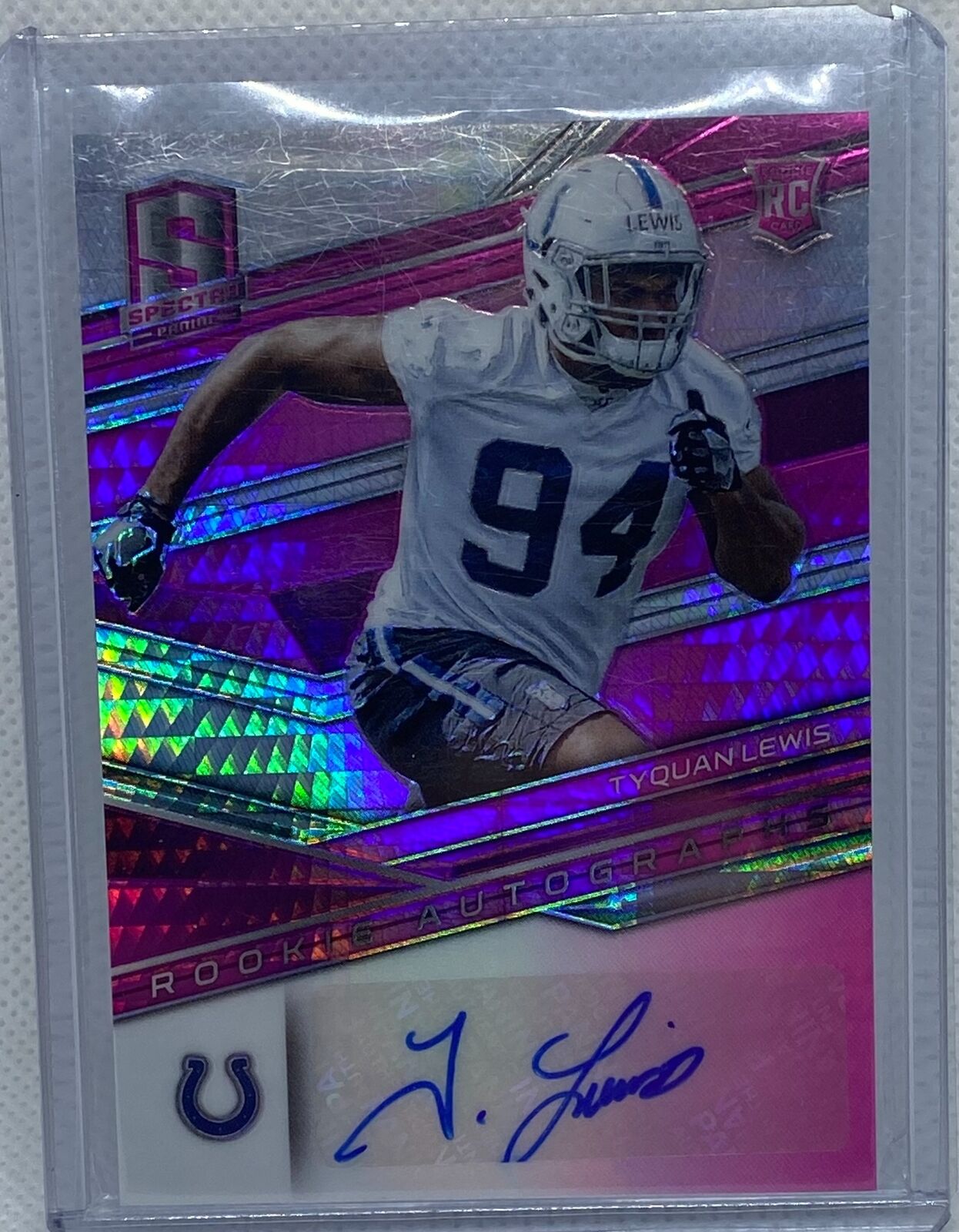 TYQUAN LEWIS 2018 PANINI SPECTRA NEON PINK PRIZM AUTO RC #D 34/50