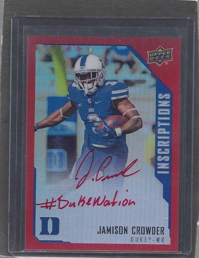 JAMISON CROWDER 2015 UD INSCRIPTIONS RED REFRACTOR "#DUKENATION" AUTO RC #D /149