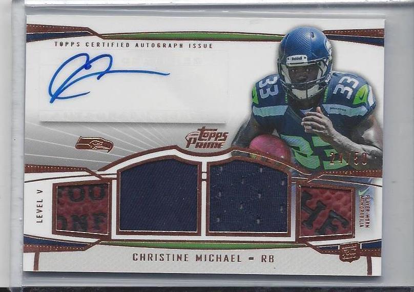 CHRISTINE MICHAEL 2013 TOPPS PRIME BRONZE QUAD PATCH JERSEY FOOTBALL AUTO RC /50