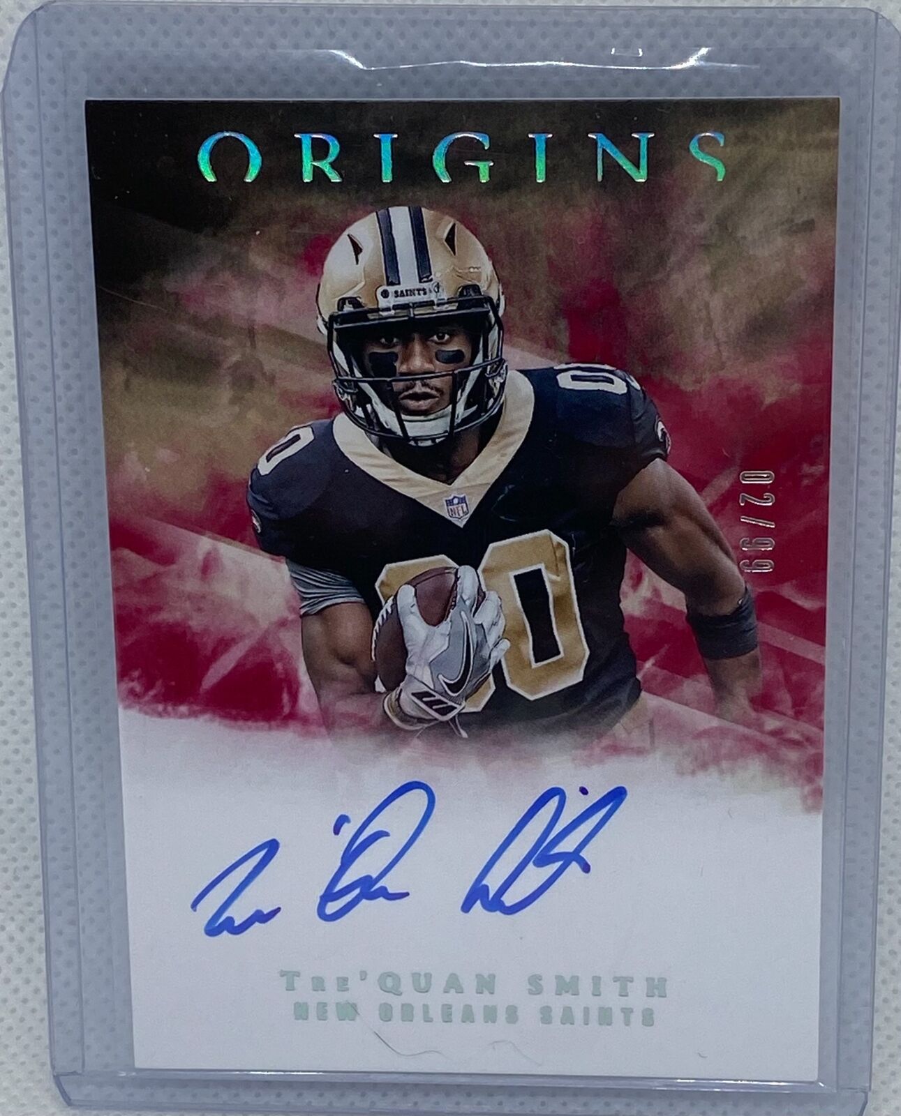 TRE'QUAN SMITH 2018 PANINI ORIGINS RED ON CARD AUTO RC #D 02/99