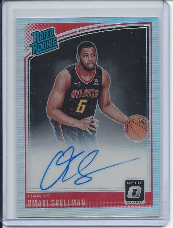 OMARI SPELLMAN 2018-19 DONRUSS OPTIC SILVER HOLO RATED ROOKIE ON CARD AUTO RC SP