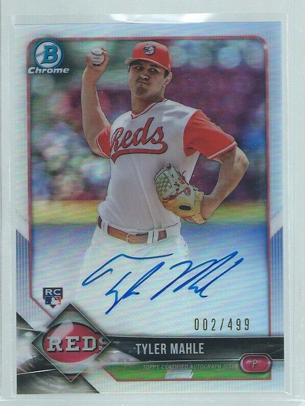 TYLER MAHLE 2018 BOWMAN CHROME ON CARD AUTO REFRACTOR ROOKIE RC #D 2/499
