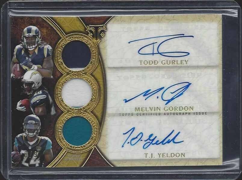 TODD GURLEY MELVIN GORDON T.J. YELDON 2015 TRIPLE THREADS JERSEY AUTO RC #D 8/9