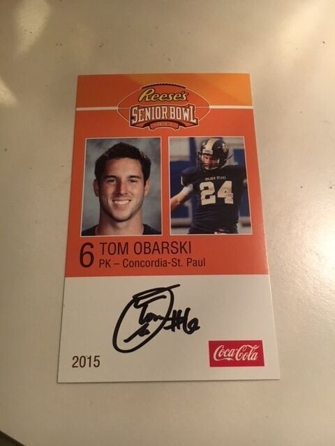 TOM OBARSKI 2015 REESE'S SENIOR BOWL 3X5 CONCORDIA-ST. PAUL AUTOGRAPHED CARD QTY