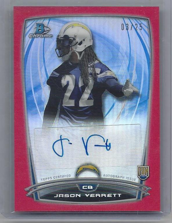 JASON VERRETT 2014 BOWMAN CHROME RED REFRACTOR CHARGERS ROOKIE AUTO RC #D 3/25