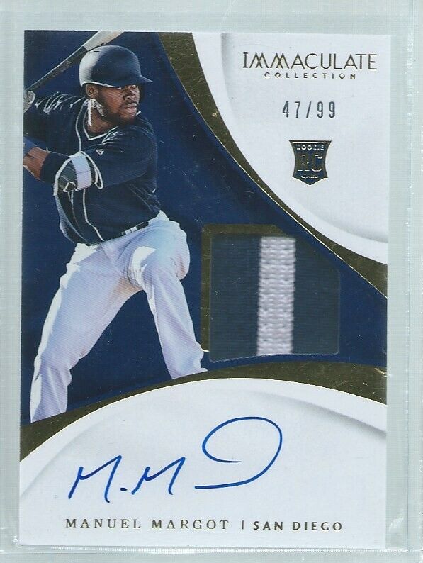 MANUEL MARGOT 2017 IMMACULATE 2 COLOR PATCH ON CARD AUTO ROOKIE RC #D 47/99