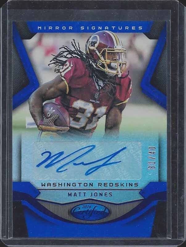1/1 MATT JONES 2016 CERTIFIED MIRROR BLUE SIGS AUTO #D 31/40 HIS JERSEY #31 !