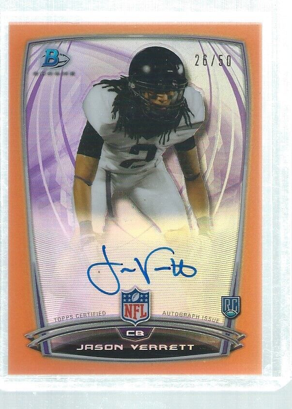 JASON VERRETT 2014 BOWMAN CHROME ON CARD AUTO ORANGE REFRACTOR RC #D 26/50