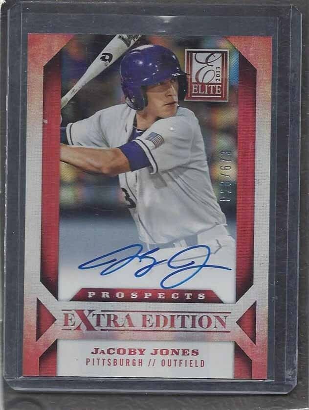 JACOBY JONES 2013 ELITE EXTRA EDITION TIGERS PROSPECT ON CARD AUTO #D 28/573