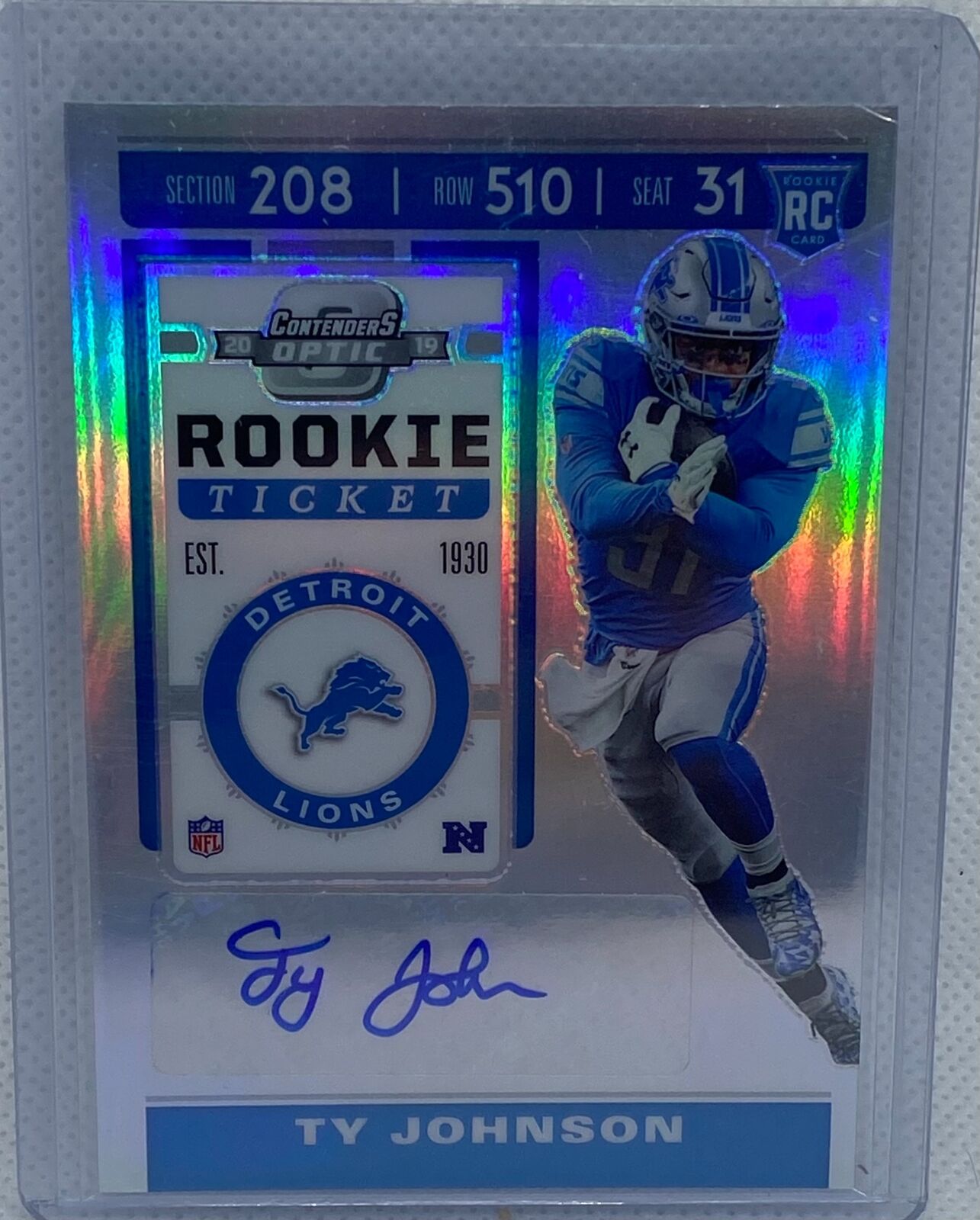 TY JOHNSON 2019 PANINI CONTENDERS OPTIC ROOKIE TICKET PRIZM AUTO RC #145
