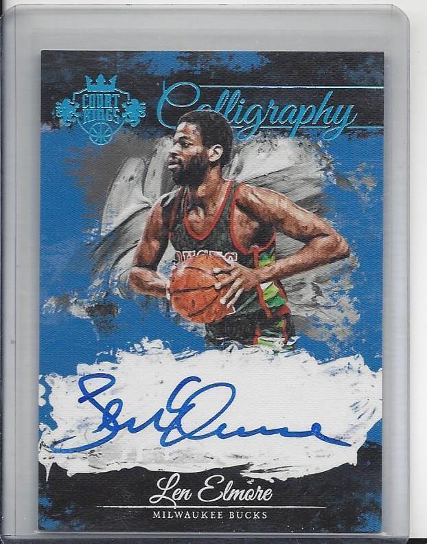 LEN ELMORE 2015-16 TOTALLY CERTIFIED COLLIGRAPHY PLATINUM BLUE FOIL AUTO #D /25