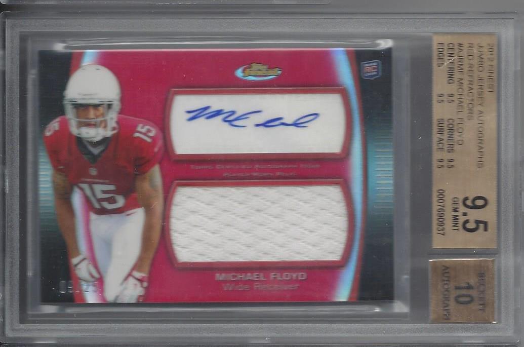 MICHAEL FLOYD 2012 FINEST RED REFRACTOR JERSEY AUTO RC /25 BGS 9.5 w 10 AU POP 2