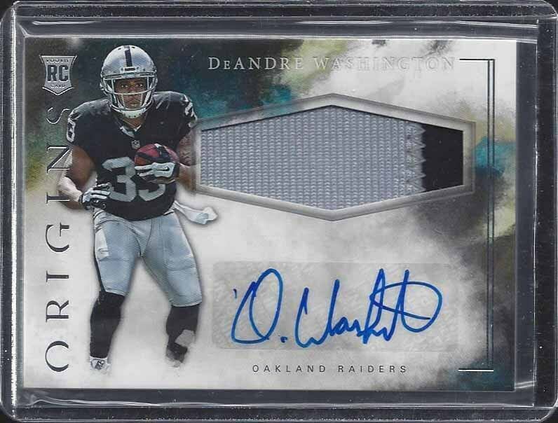 DEANDRE WASHINGTON 2016 PANINI ORIGINS RPA 2 COLOR RAIDERS ROOKIE PATCH AUTO RC