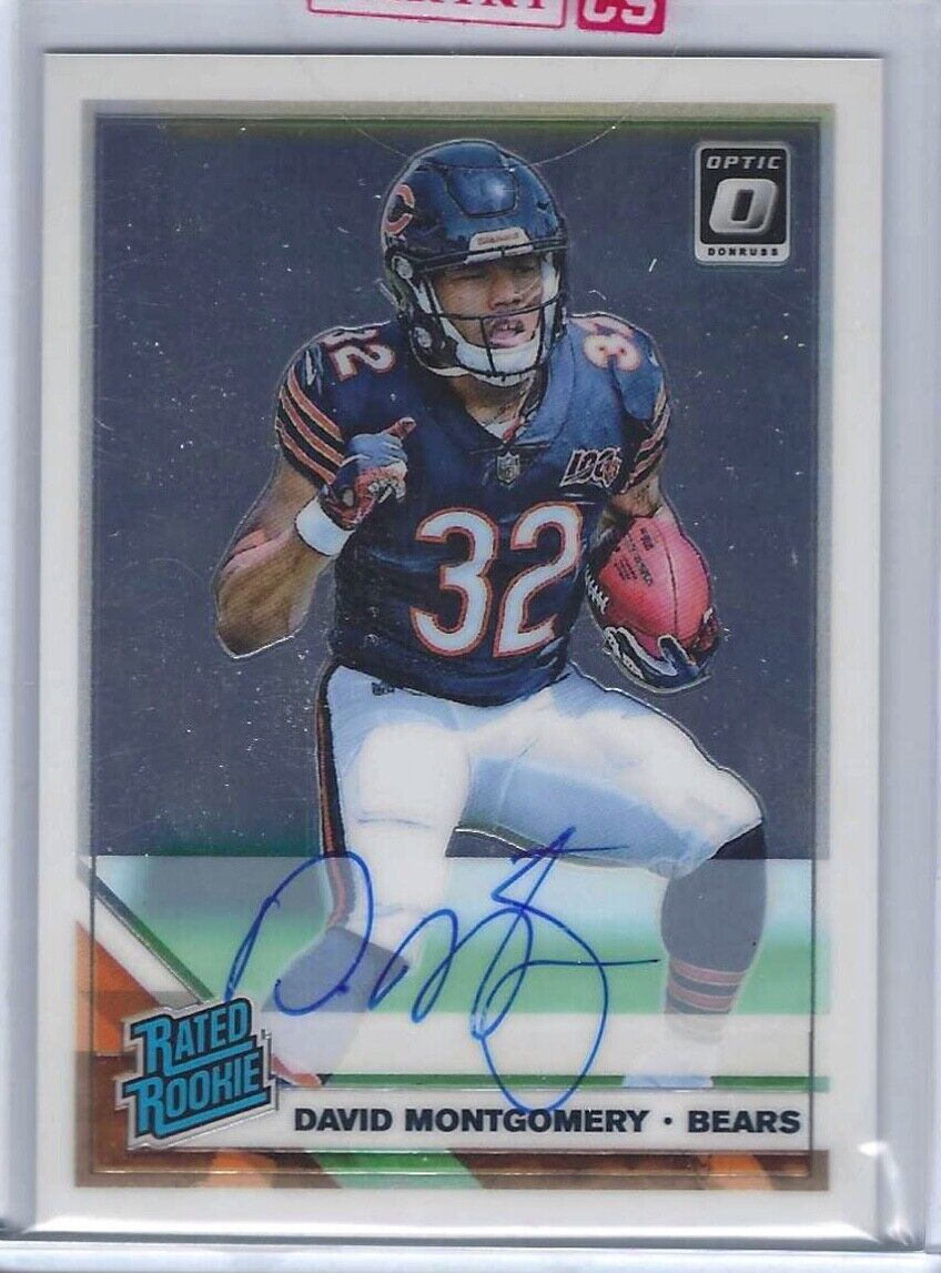 DAVID MONTGOMERY 2019 DONRUSS OPTIC BASE RATED ROOKIE ON CARD AUTO RC #D /150