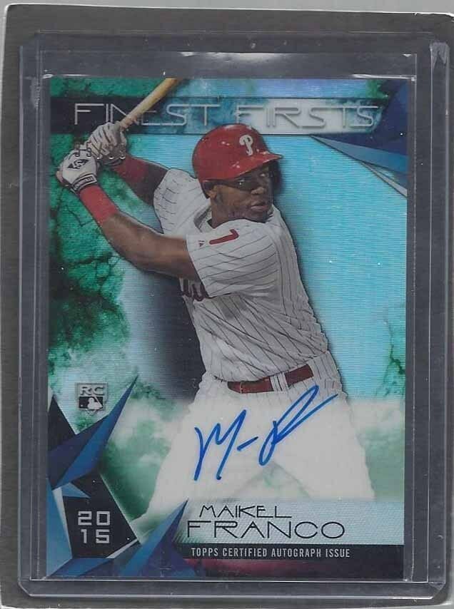 MAIKEL FRANCO 2015 FINEST FIRSTS GREEN REFRACTOR ON CARD ROOKIE AUTO RC #D 35/99