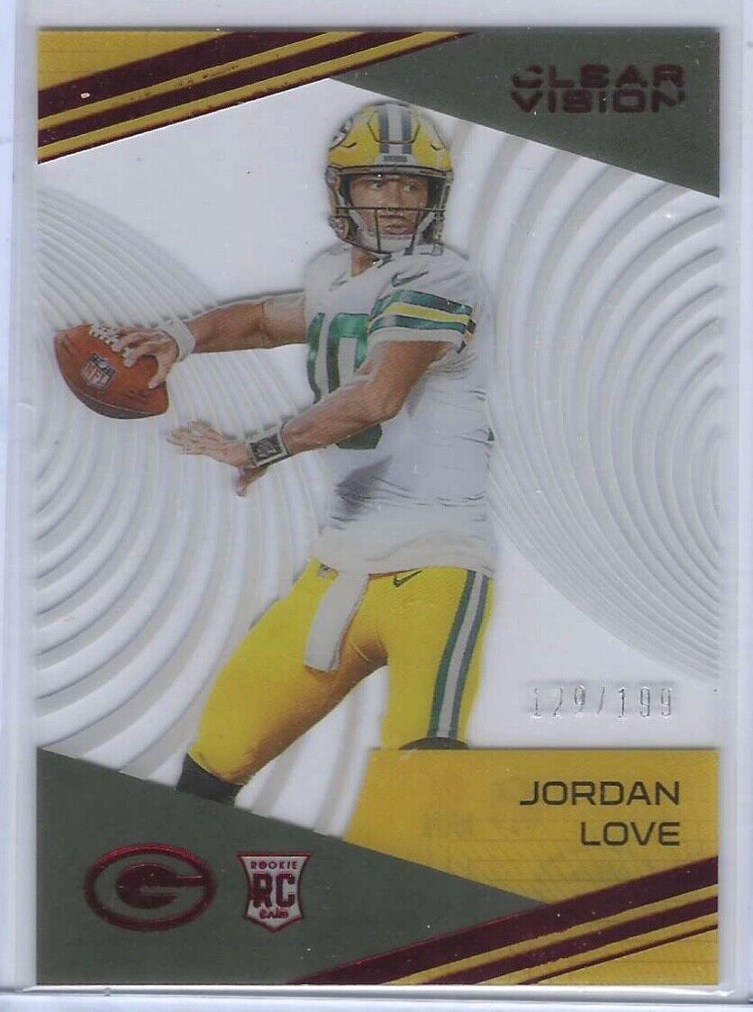 JORDAN LOVE 2020 PANINI CHRONICLES CLEAR VISION RED RC #D 129/199
