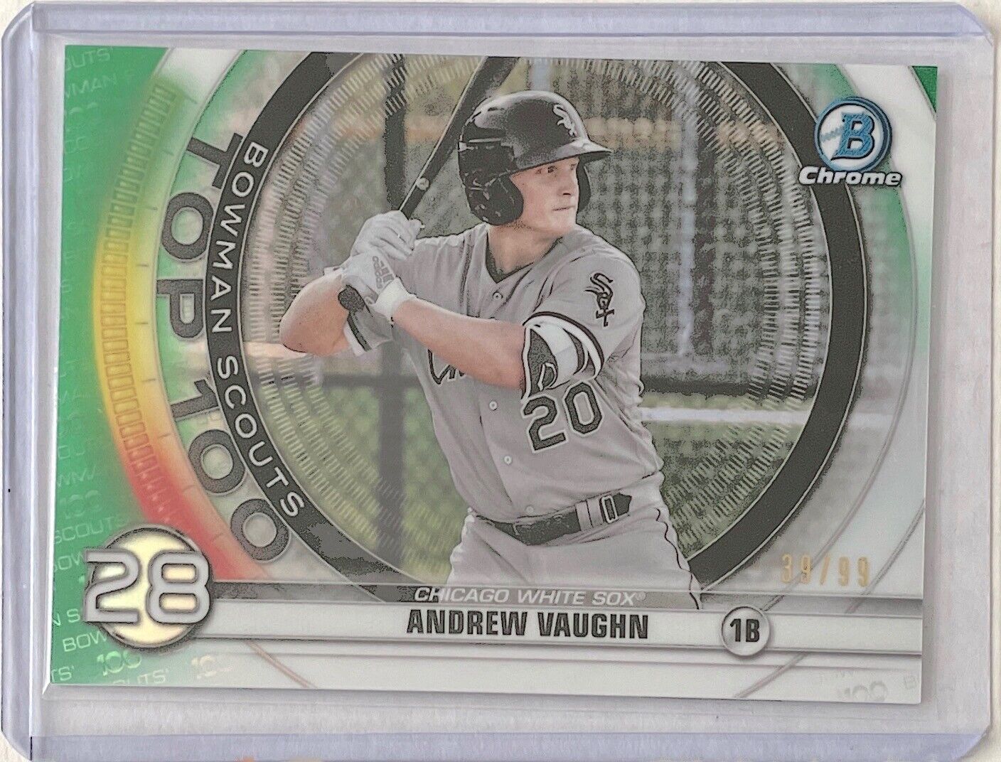 ANDREW VAUGHN 2020 BOWMAN CHROME BOWMAN SCOUTS TOP 100 GREEN REFRACTOR #D 39/99